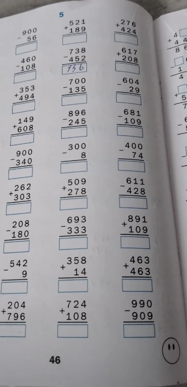 521+189, 738-452, 700-135, 896-245, 300-8, 509+278, 693-333, 358+14, 724+108