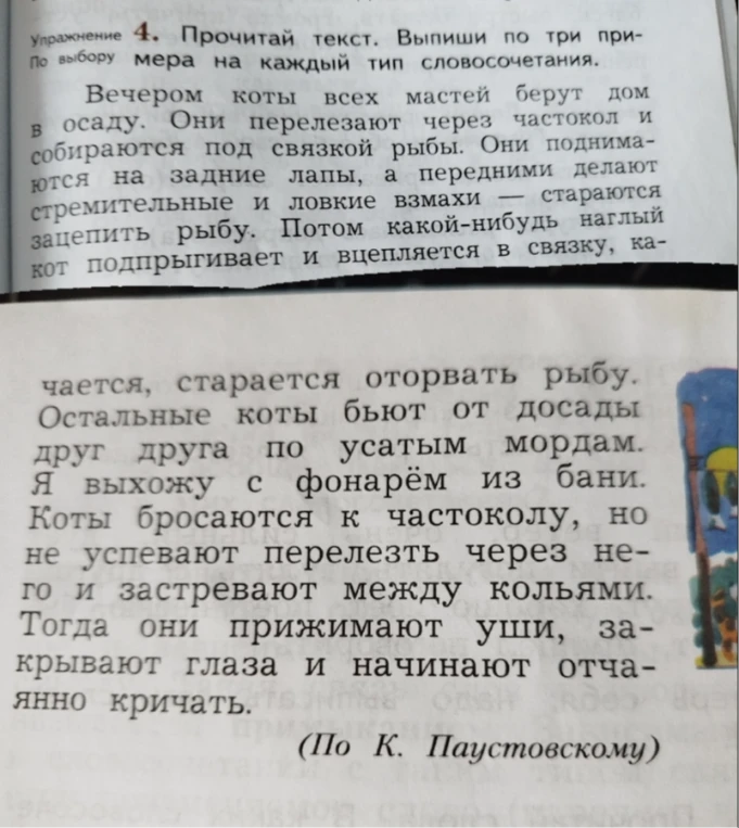 Упражнение 4. Прочитай текст. Выпиши по три примера на каждый тип словосочетания.