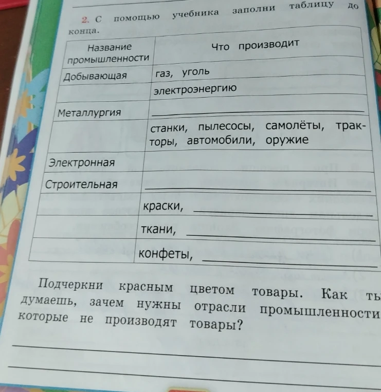 2. С помощью учебника заполни таблицу до конца.
