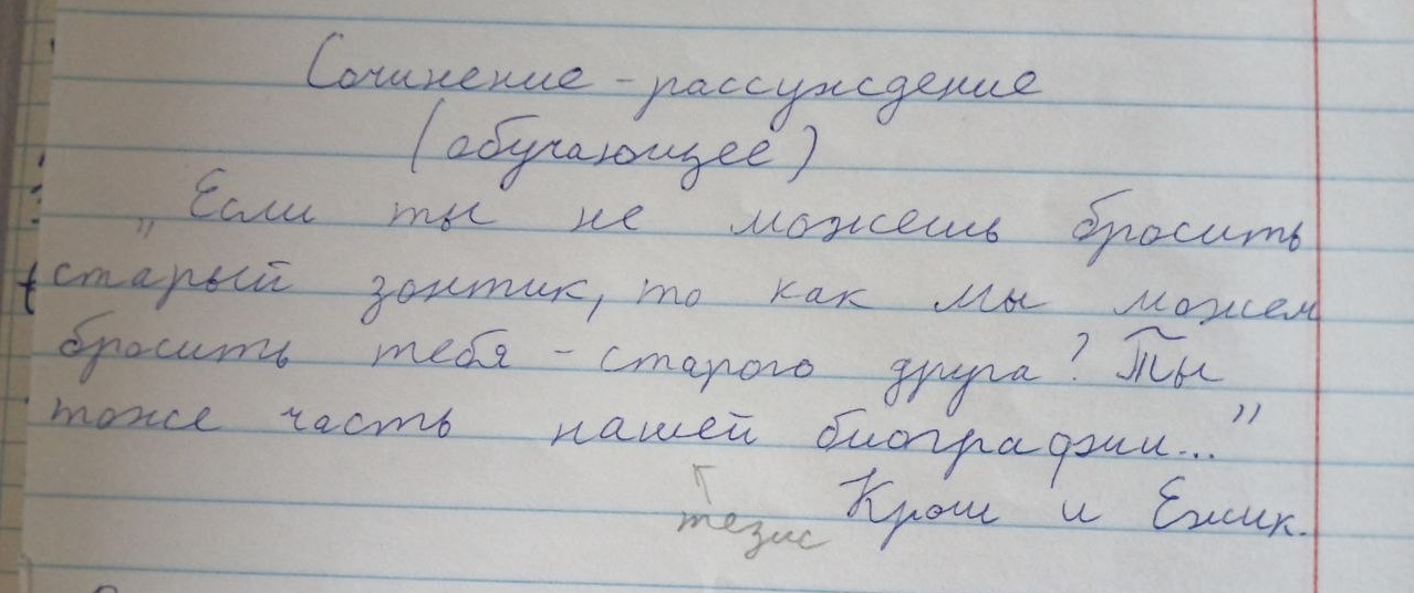 Сочинение-рассуждение (обучающее) «Если ты не можешь бросить старый зонтик, то как мы можем бросить тебя — старого друга? Ты тоже часть нашей биографии...»