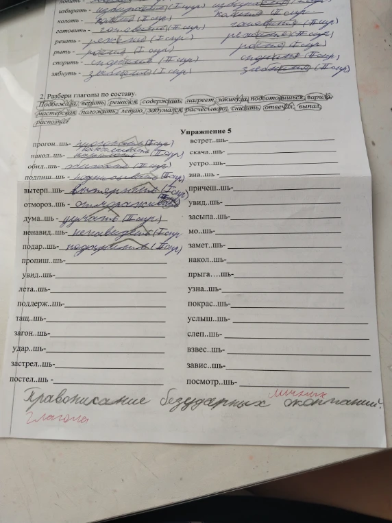 2. Разбери глаголы по составу.