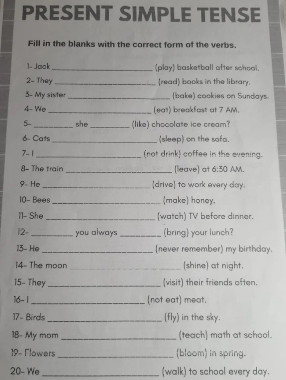 Fill in the blanks with the correct form of the verbs.