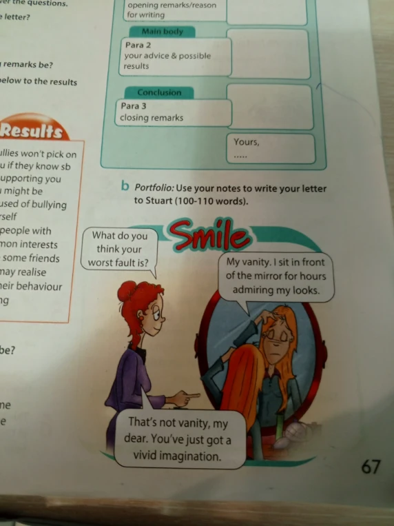 Portfolio: Use your notes to write your letter to Stuart (100-110 words).