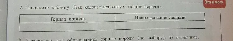 7. Заполните таблицу «Как человек использует горные породы».