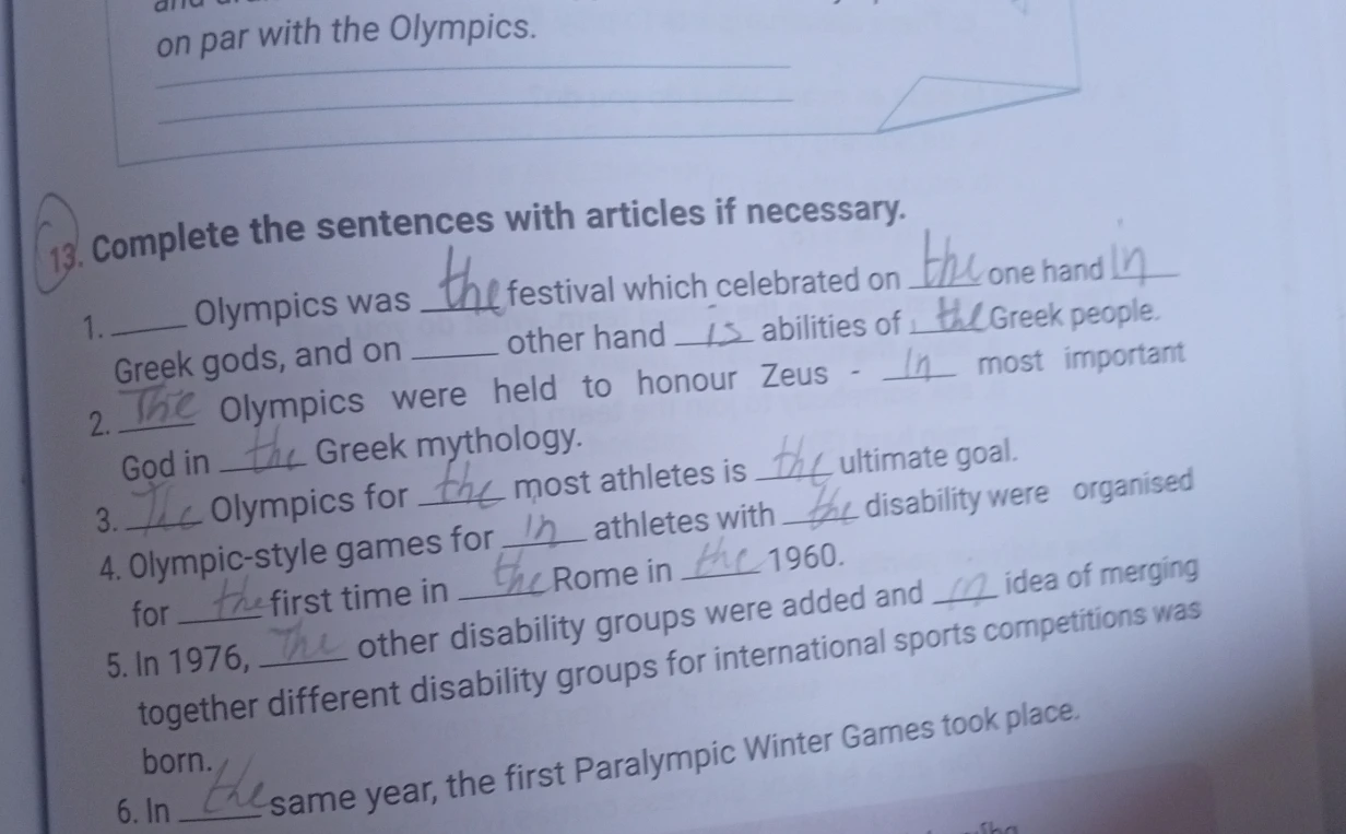 Complete the sentences with articles if necessary.