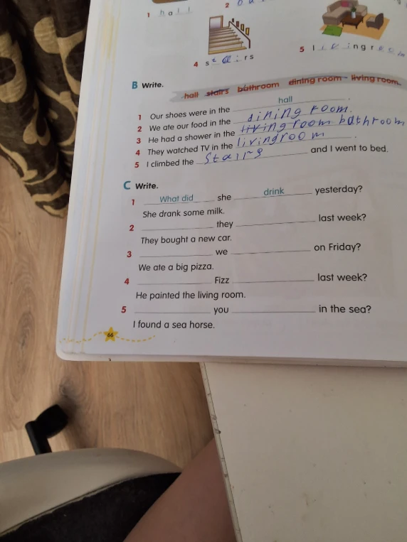 C Write. 1 What did she drink yesterday?