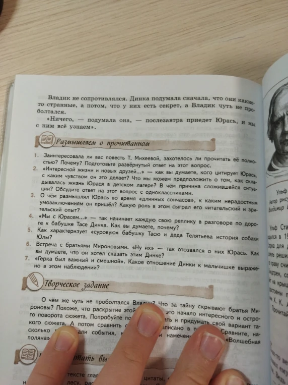 Размышляем о прочитанном (вопросы 1-7) и творческое задание к повести Т. Михеевой.