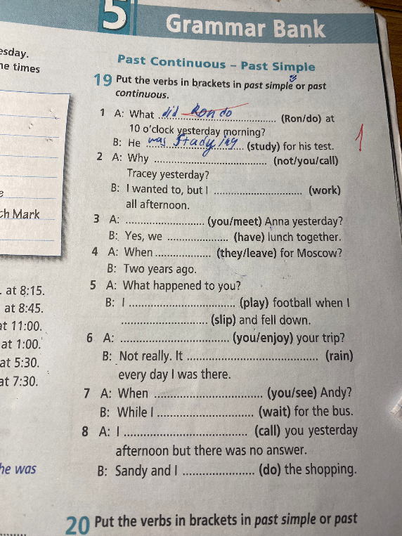 Put the verbs in brackets in past simple or past continuous.