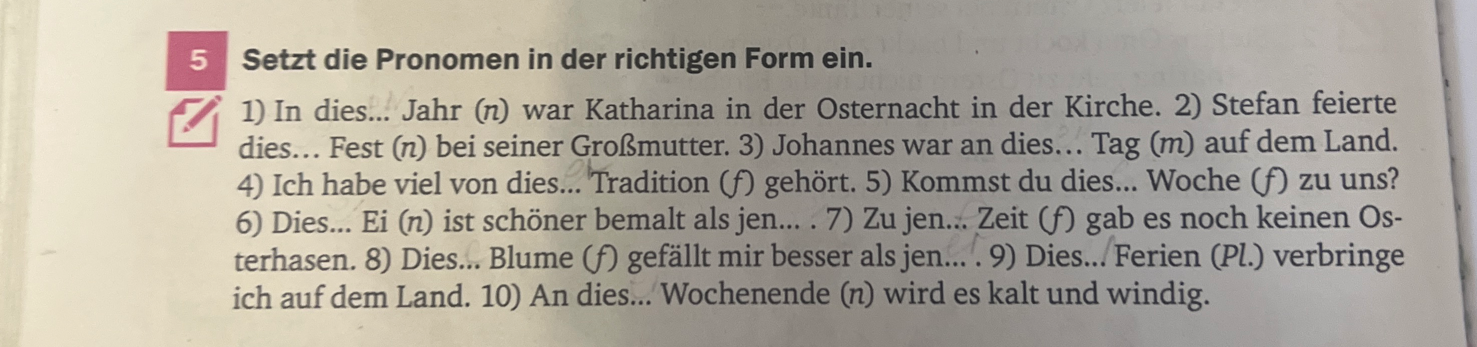 Setzt die Pronomen in der richtigen Form ein.