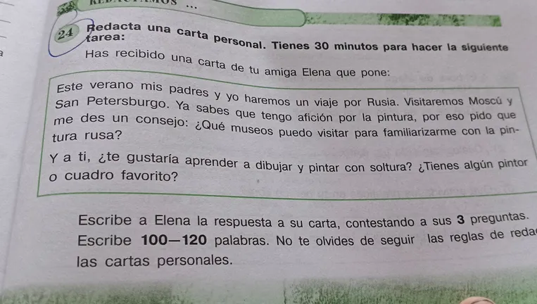Redacta una carta personal. Tienes 30 minutos para hacer la siguiente tarea