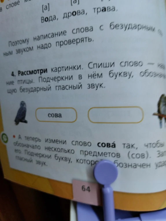 Рассмотри картинки. Спиши слово — название птицы. Подчеркни в нём букву, обозначающую безударный гласный звук.