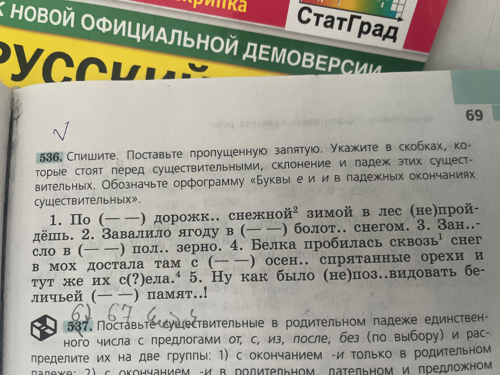 Спишите. Поставьте пропущенную запятую. Укажите в скобках, которые стоят перед существительными, склонение и падеж этих существительных. Обозначьте орфограмму «Буквы е и и в падежных окончаниях существительных».