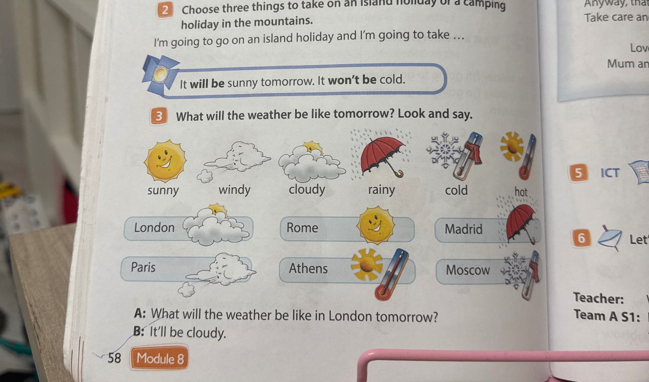 What will the weather be like tomorrow? Look and say.