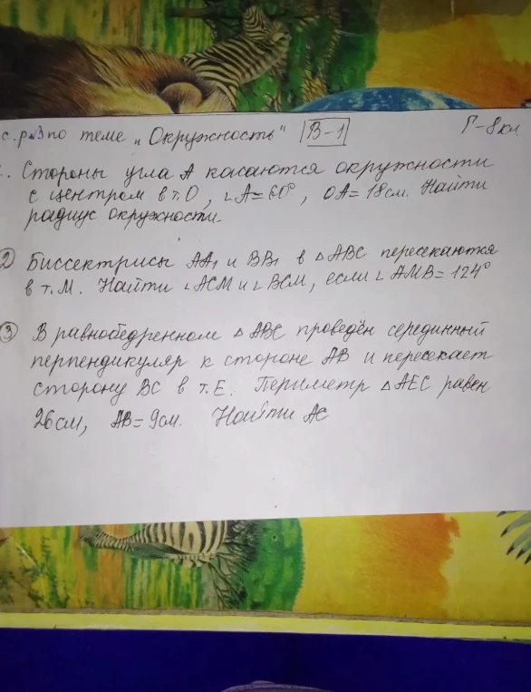 Стороны угла A касаются окружности с центром в т. O, ∠A=60°, OA=18см. Найти радиус окружности.