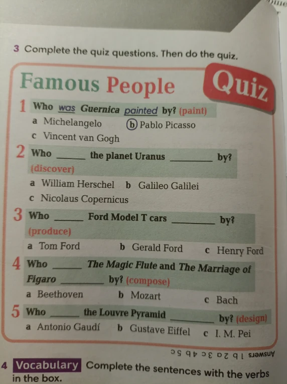 Complete the quiz questions. Then do the quiz.