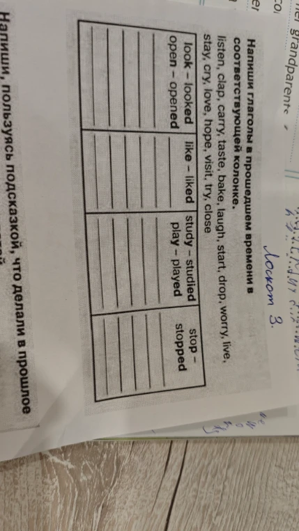 Напиши глаголы в прошедшем времени в соответствующей колонке.