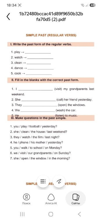 Write the past form of the regular verbs.
