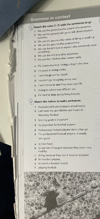Match the rules (1-7) with the sentences (a-g).