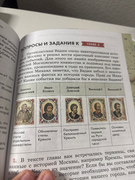 Пятиклассник Вадим очень заинтересовался историей Москвы и решил вести красочный конспект главных событий.