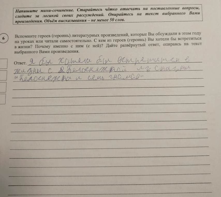 Вспомните героев (героинь) литературных произведений, которые Вы обсуждали в этом году на уроках или читали самостоятельно. С кем из героев (героинь) Вы хотели бы встретиться в жизни? Почему именно с ним (с ней)? Дайте развёрнутый ответ, опираясь на текст выбранного Вами произведения.