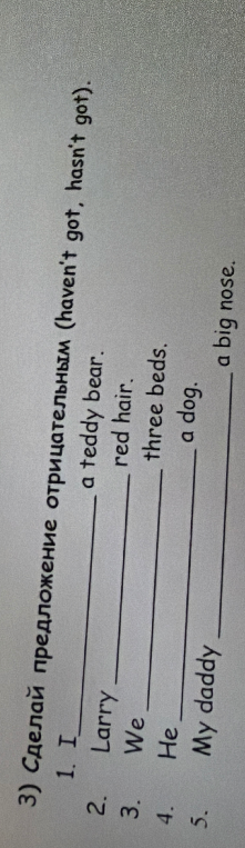 Сделай предложения отрицательными (haven't got, hasn't got).
