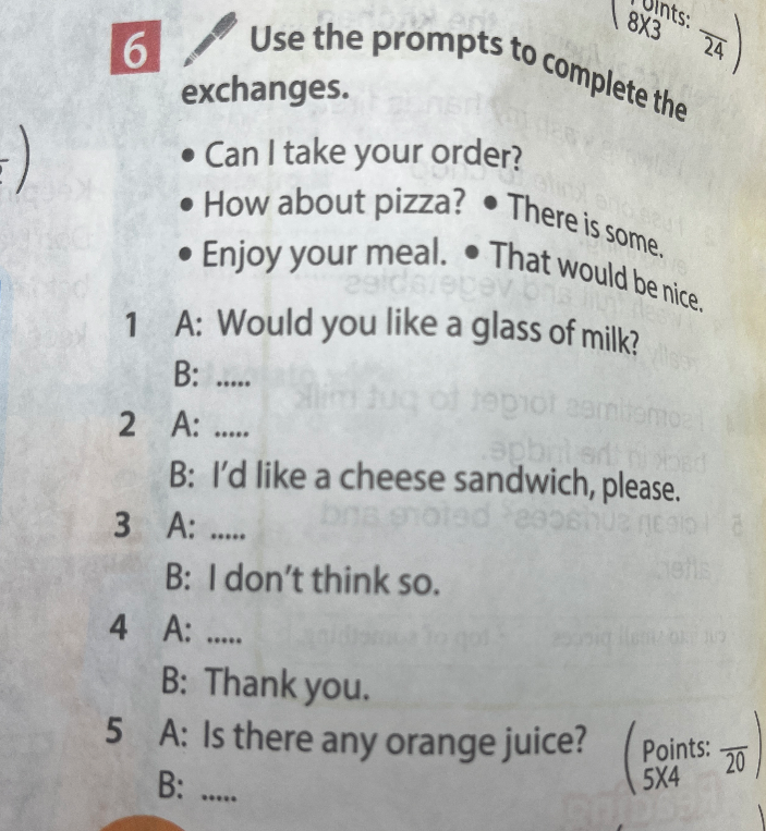 Use the prompts to complete the exchanges.