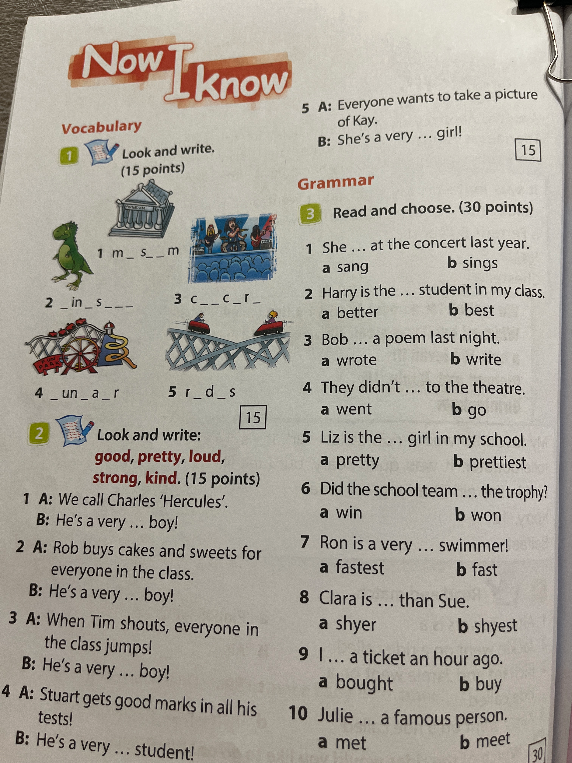 Now I know Vocabulary 1 Look and write.