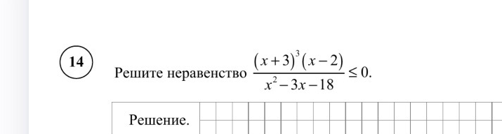 Решите неравенство (x+3)^3(x-2) / (x^2-3x-18) <= 0.