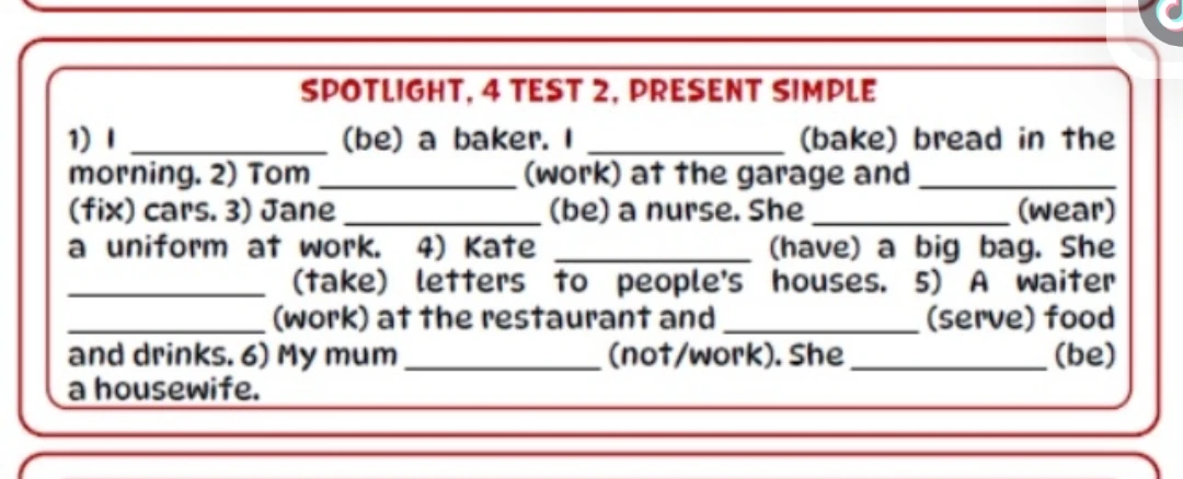 SPOTLIGHT, 4 TEST 2, PRESENT SIMPLE