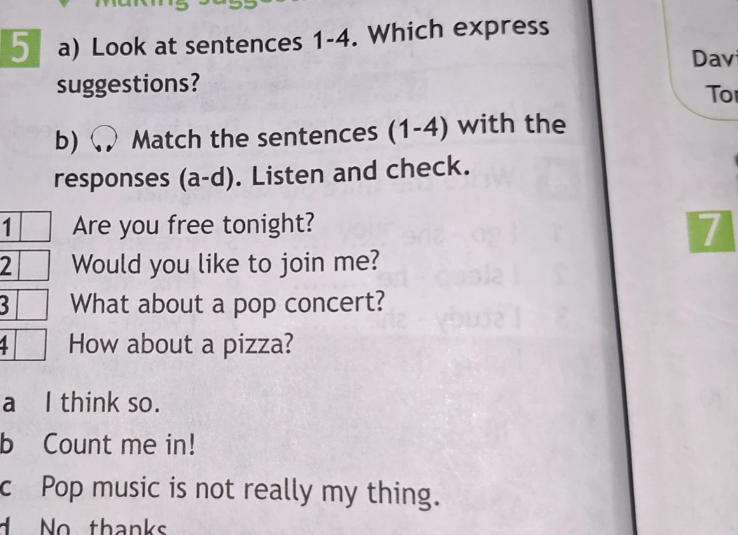 Look at sentences 1-4. Which express suggestions?