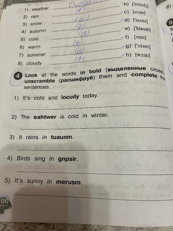 Look at the words in bold (выделенные слова), unscramble (расшифруй) them and complete the sentences.