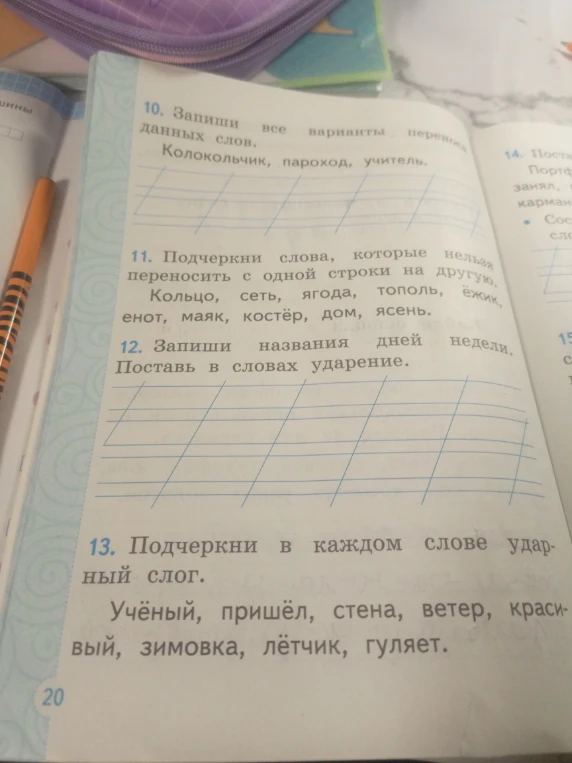 10. Запиши все варианты переноса данных слов.