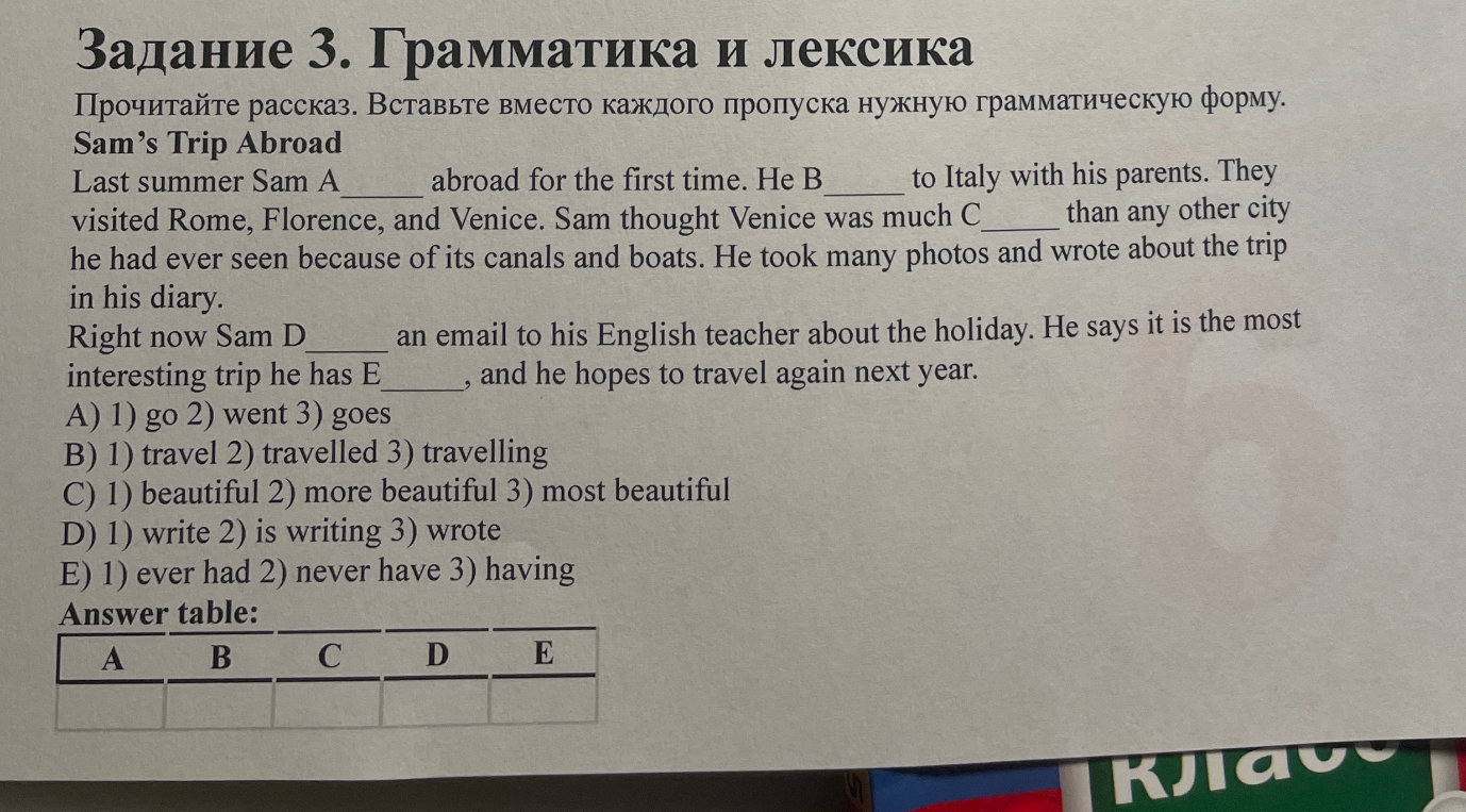 Прочитайте рассказ. Вставьте вместо каждого пропуска нужную грамматическую форму.