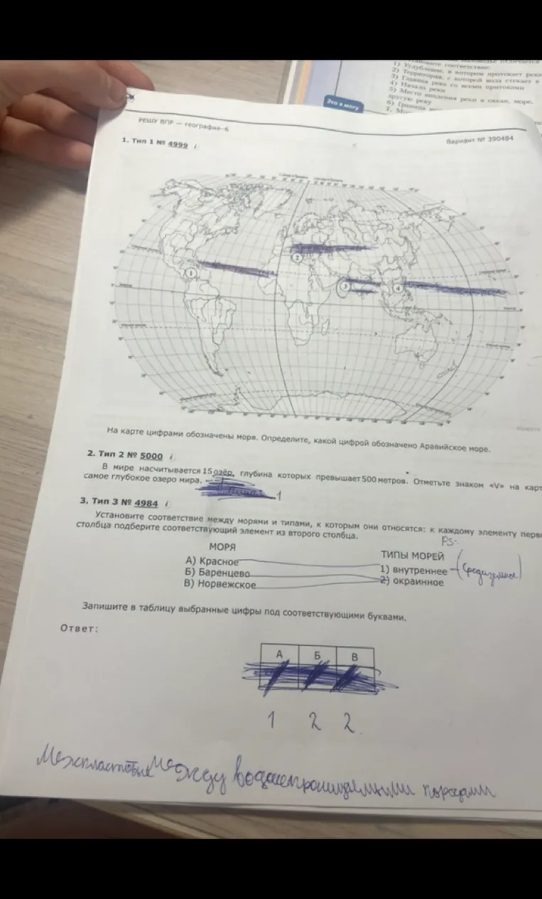 На карте цифрами обозначены моря. Определите, какой цифрой обозначено Аравийское море.