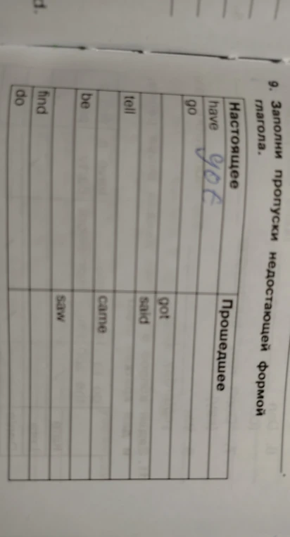 9. Заполни пропуски недостающей формой глагола.