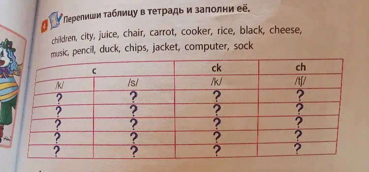 Перепиши таблицу в тетрадь и заполни её.