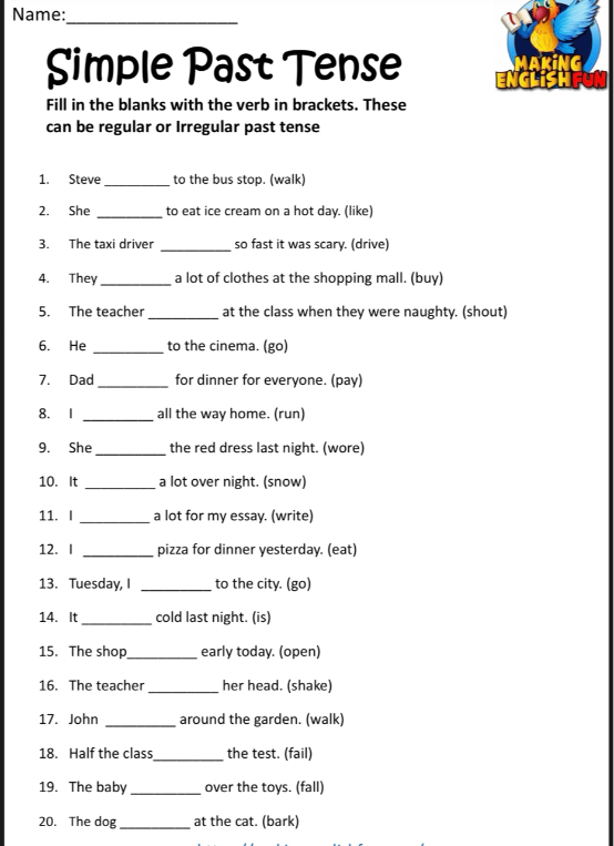 Simple Past Tense. Fill in the blanks with the verb in brackets.