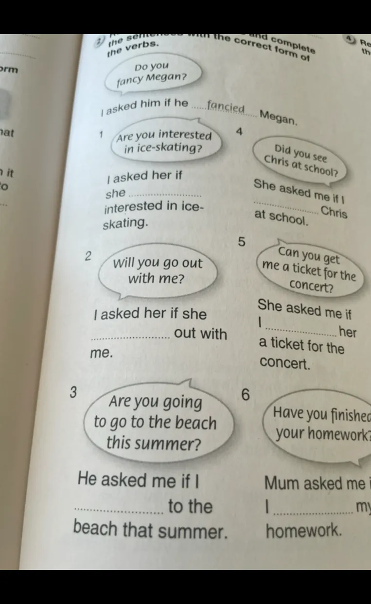 Reported speech exercise: Rewrite direct questions into reported speech.
