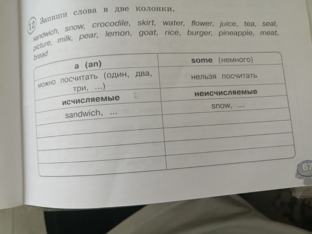 Запиши слова в две колонки.