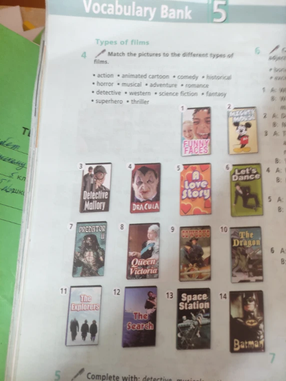 Match the pictures to the different types of films.