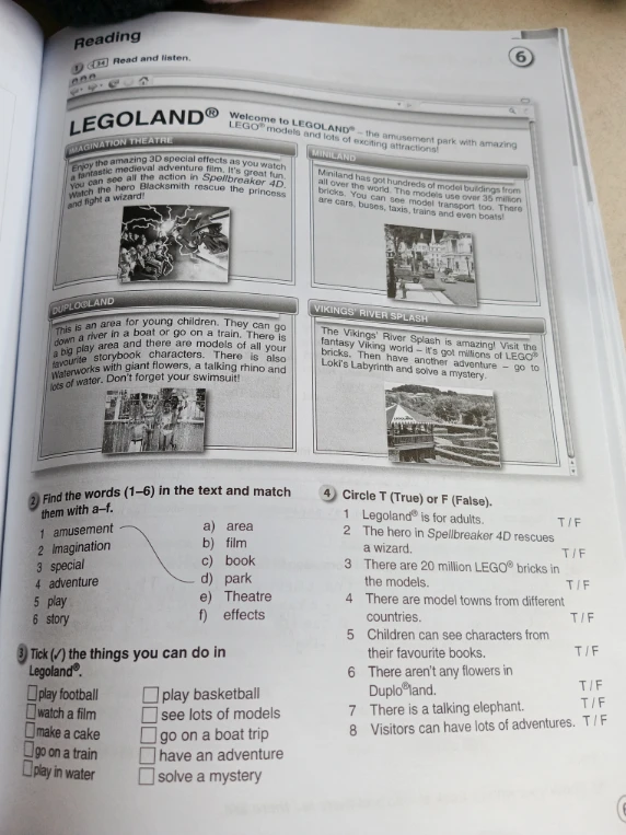 Find the words (1-6) in the text and match them with a-f.