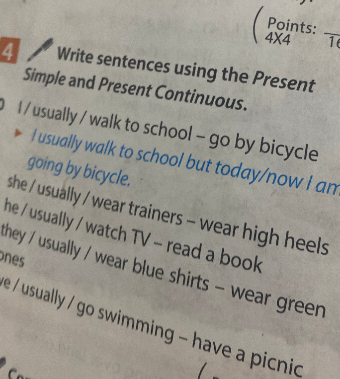 Write sentences using the Present Simple and Present Continuous.