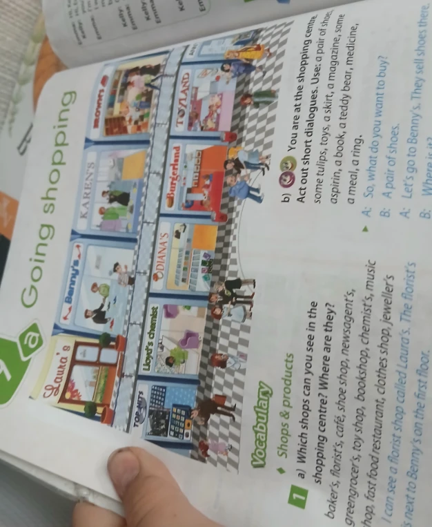 Which shops can you see in the shopping centre? Where are they?