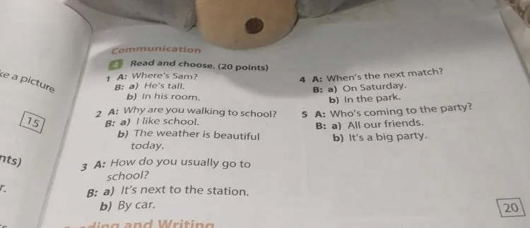 Read and choose. (20 points) 1 A: Where's Sam?