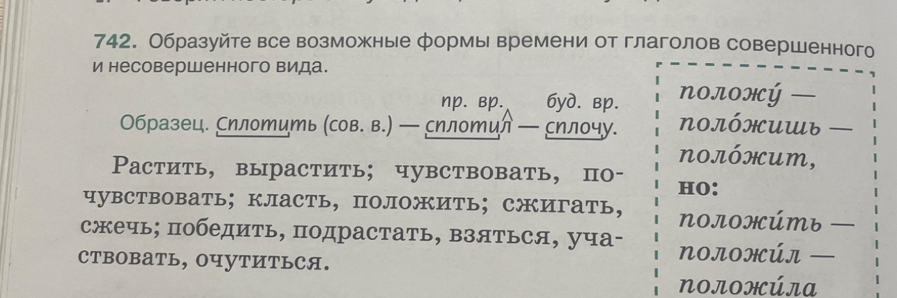 Образуйте все возможные формы времени от глаголов совершенного и несовершенного вида.