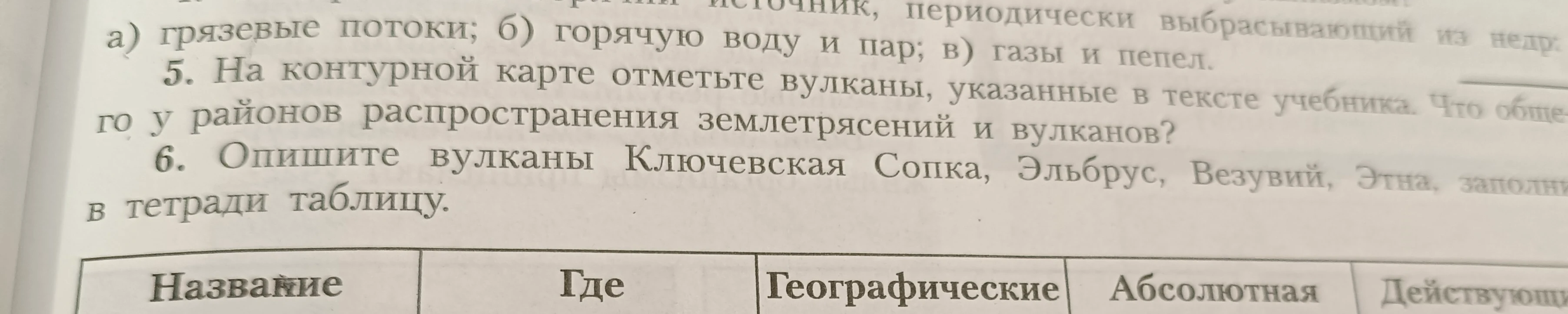 5. На контурной карте отметьте вулканы, указанные в тексте учебника. Что общее у районов распространения землетрясений и вулканов?