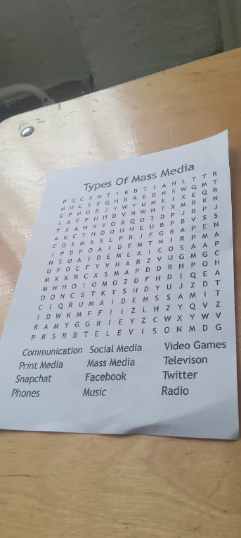 Types Of Mass Media word search puzzle.