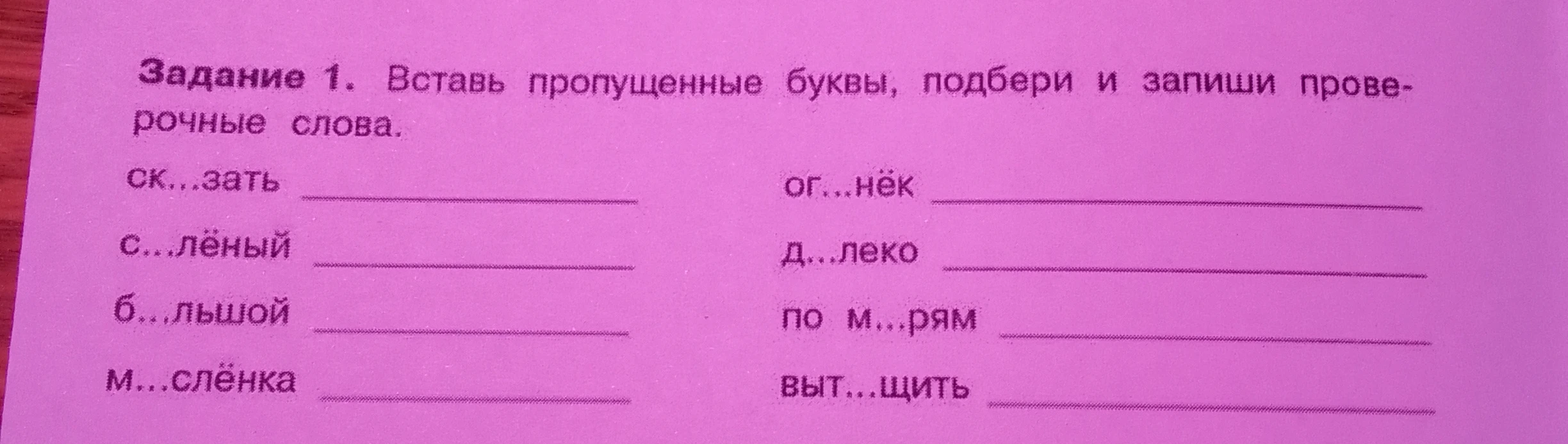 Задание 1. Вставь пропущенные буквы, подбери и запиши проверочные слова.