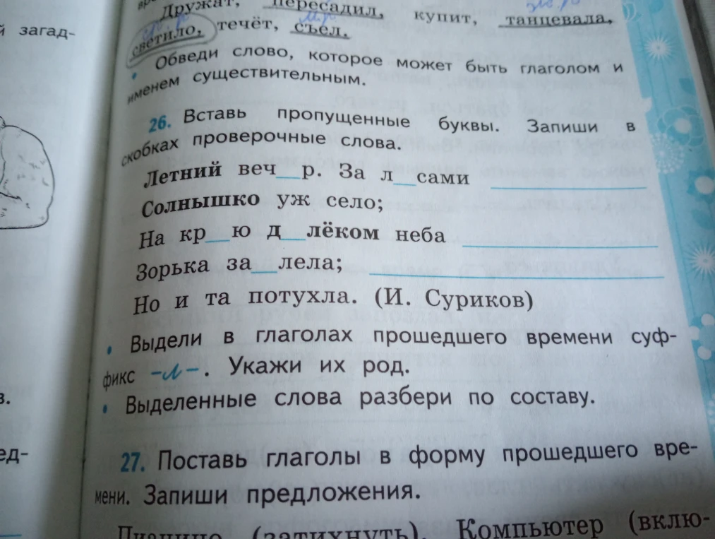 Вставь пропущенные буквы. Запиши в скобках проверочные слова.