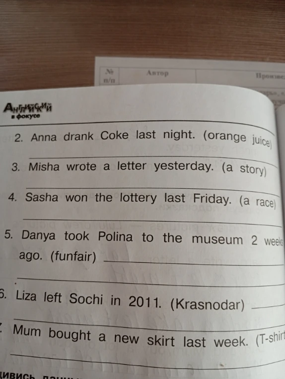Anna drank Coke last night. (orange juice)